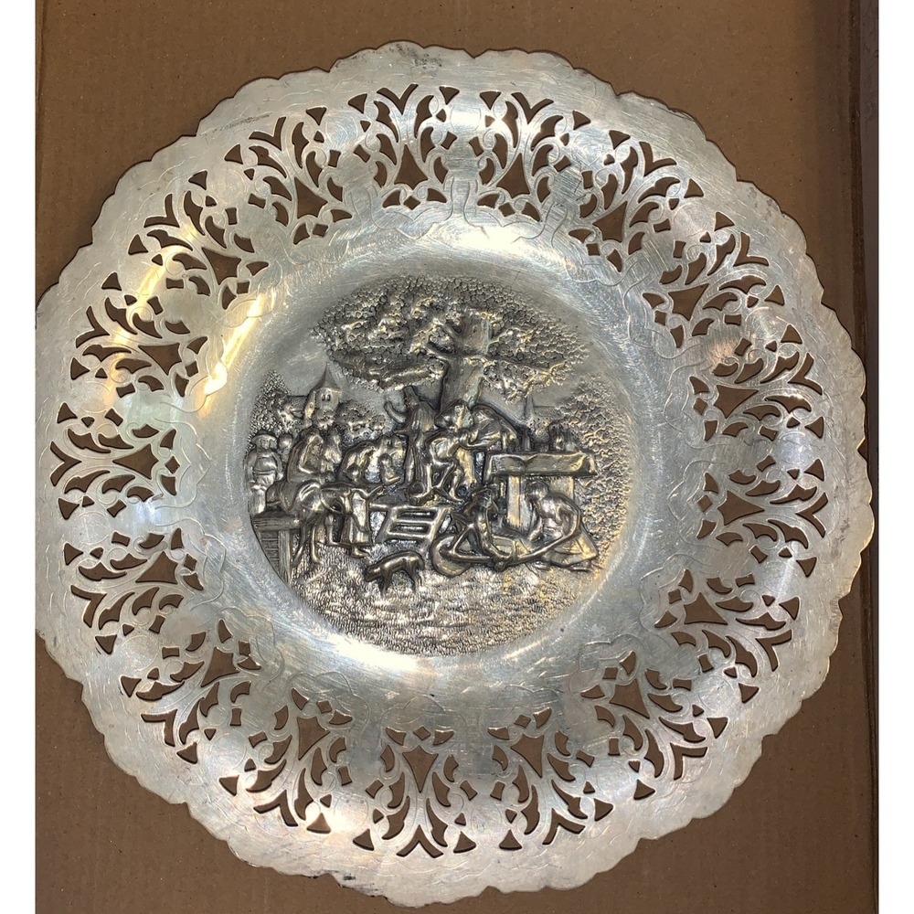 Hans Jensen J Denmark Silverplate Repousse Embossed Pierced PLATE